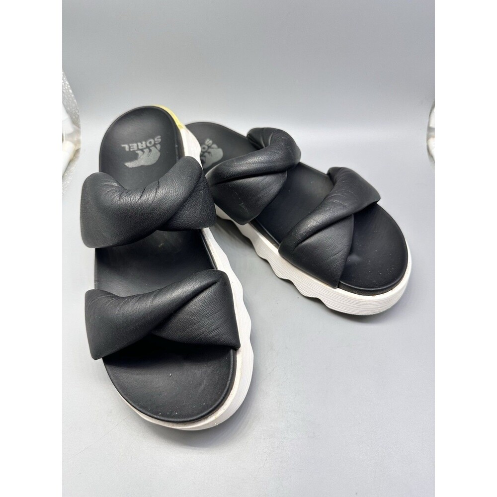 Sorel Womens 9 Vibe Twist Sandals Shoes Black Two Strap Slide Platform